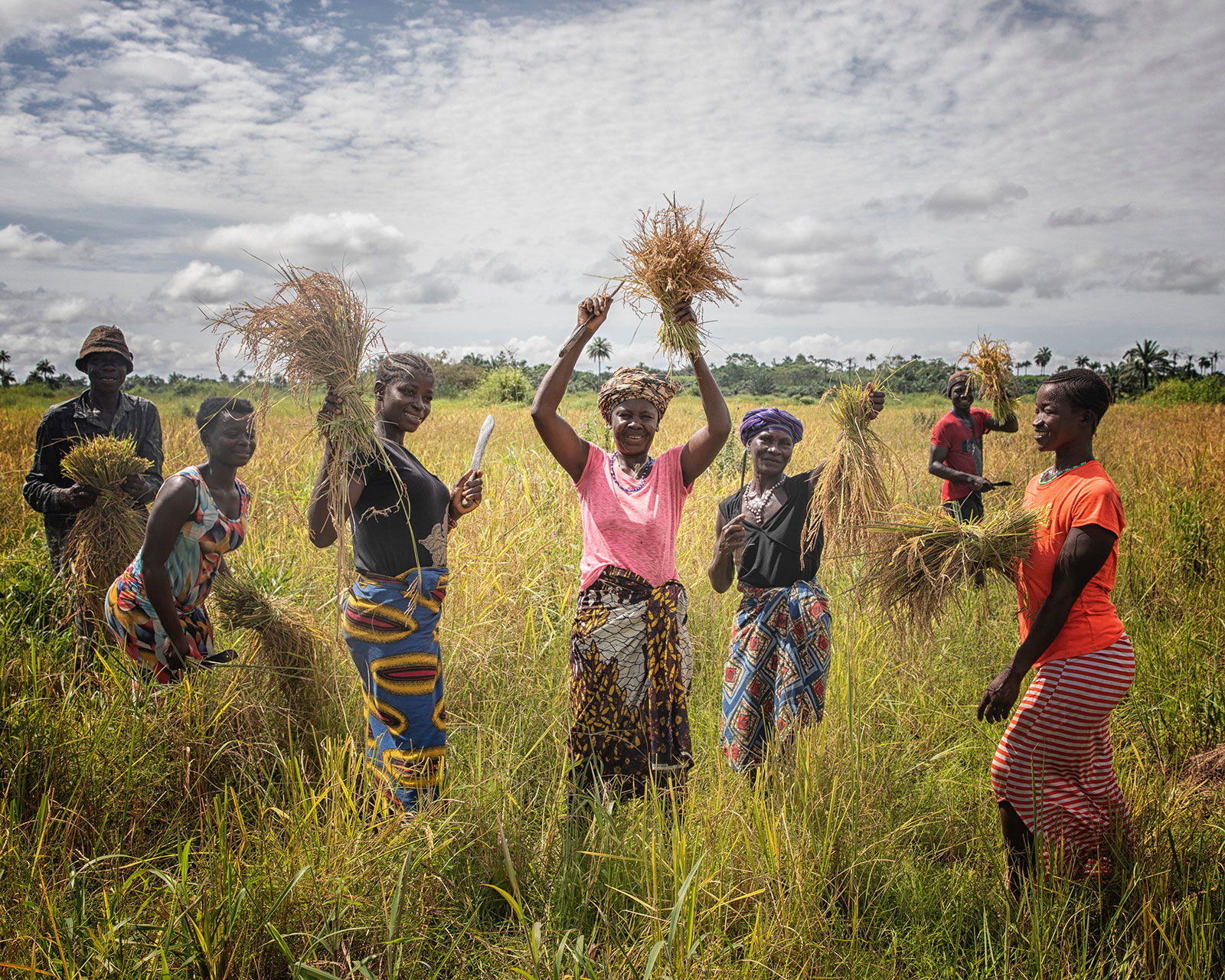 happy women in the field